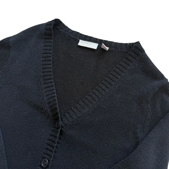 Nordstrom Petite V-Neck Cardigan Sweater Black Long Sleeve Women's S Ramie Linen - Picture 2 of 7